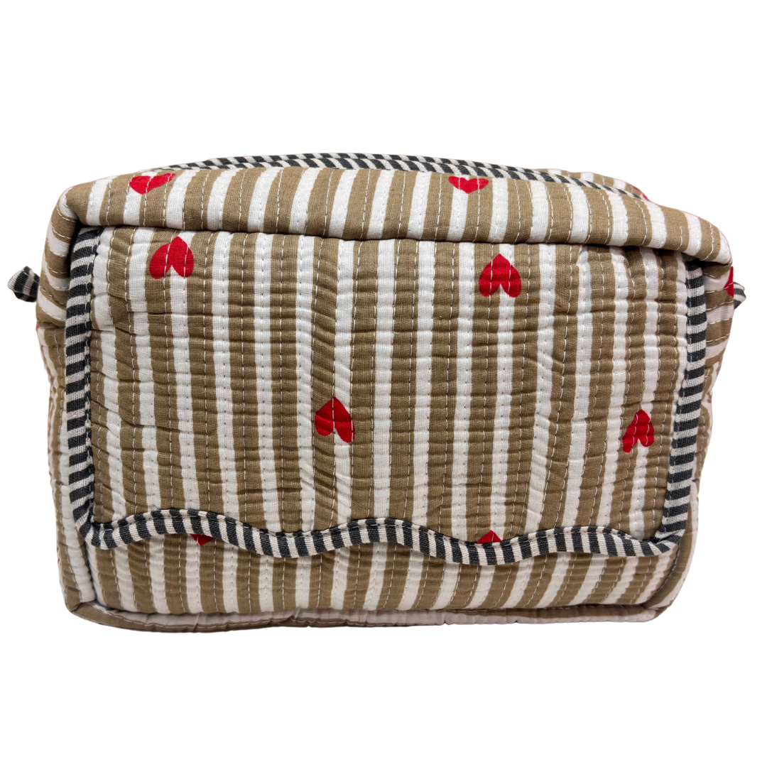 Multi-Pocket Travel Cosmetic Case with Flap & Front Zip — Handcrafted Quilted Block Print | RajPadmini