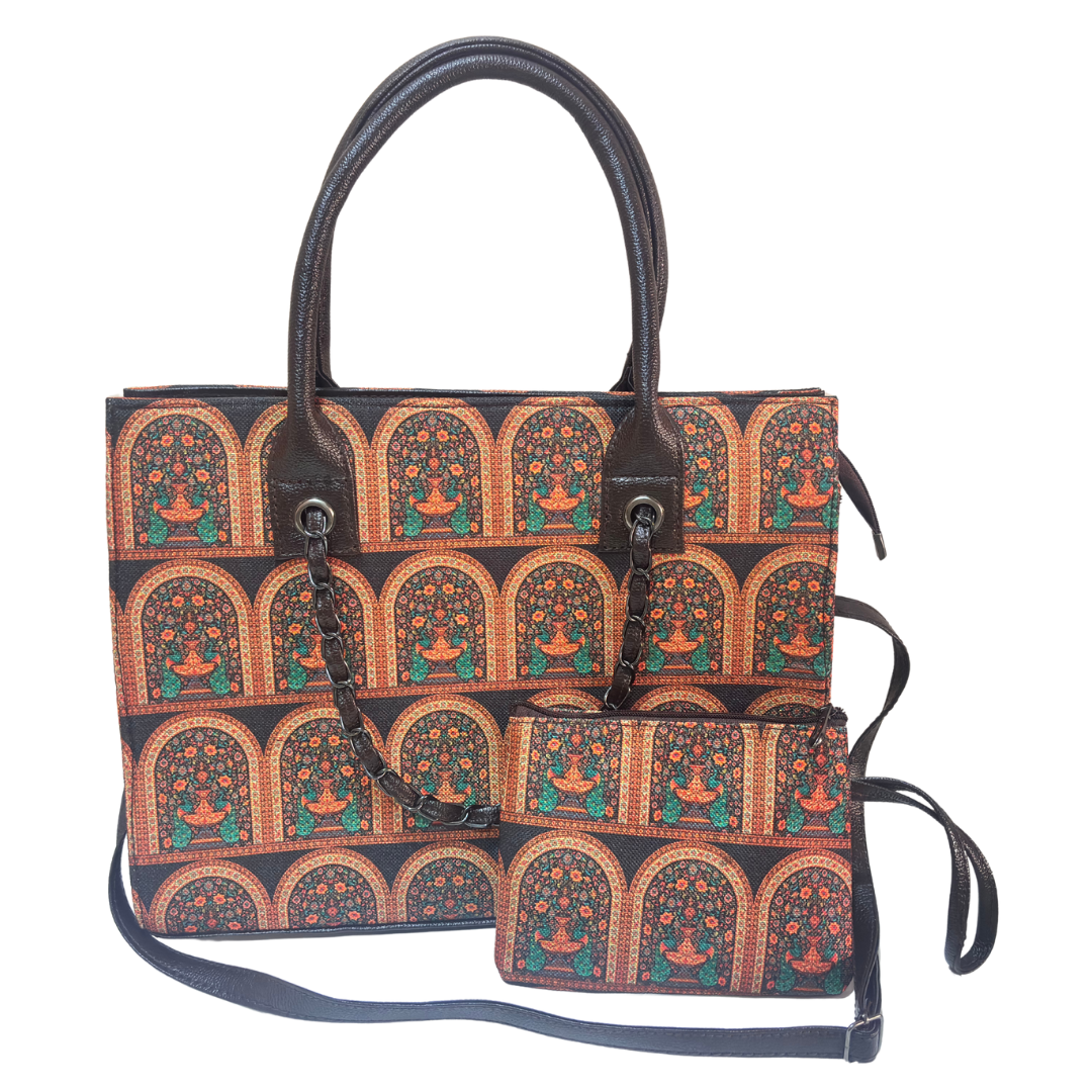 The House of RajPadmini Printed Tote Bag Set with Complementary Pouch