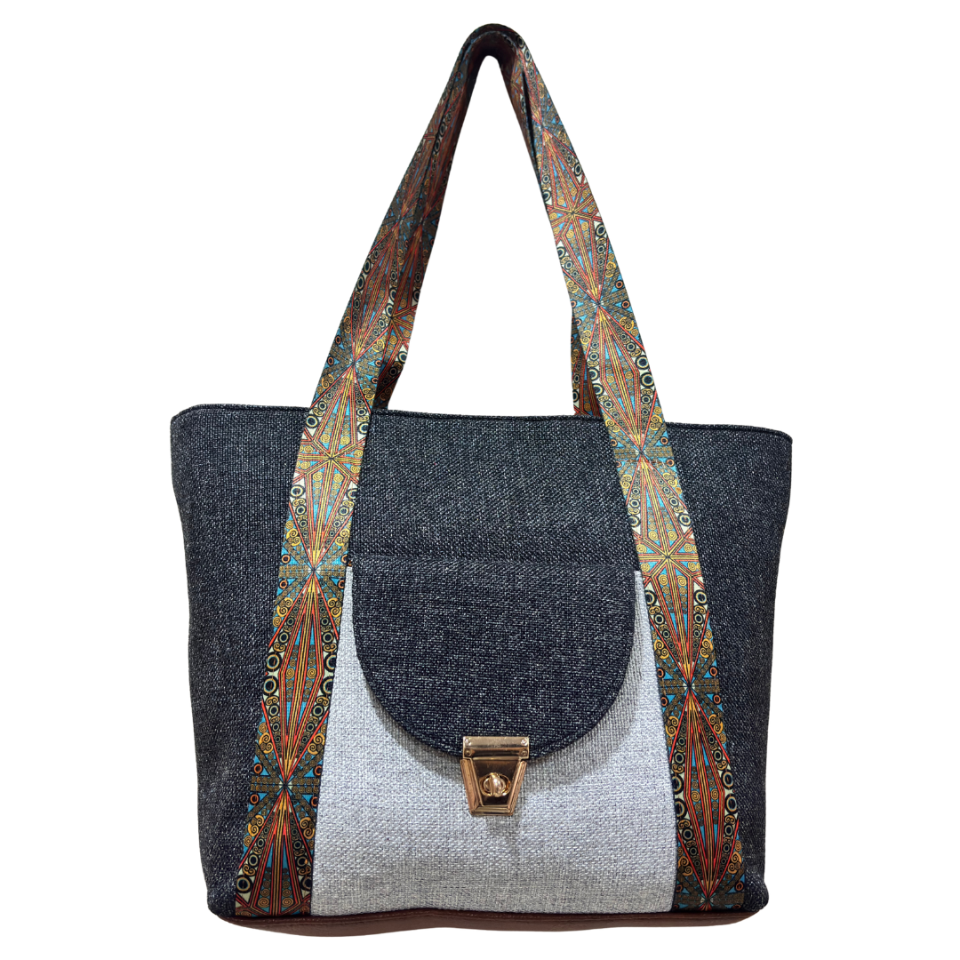 Boardroom Jute Tote Bag for Women | Office Laptop Tote with Faux Leather Trim | Heritage Craft