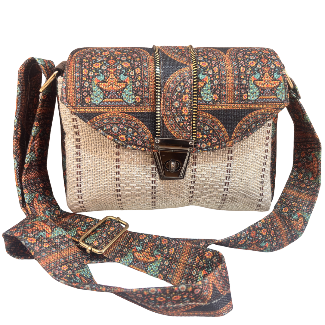 Handcrafted Jute Crossbody Sling Bag for Women — Double Partition Daily Sling with Cotton Lining | The House of RajPadmini