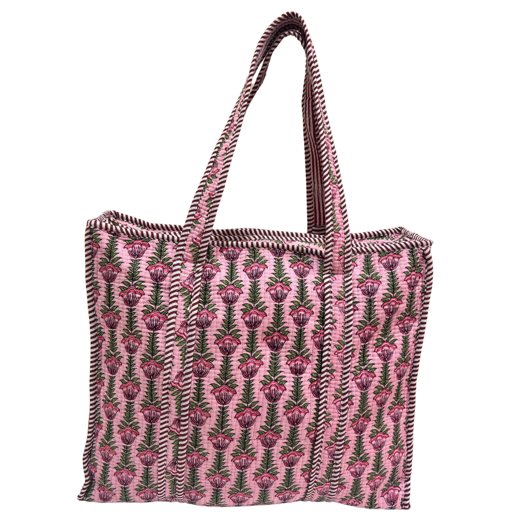 Quilted Cotton Shopping Tote Bag – Block Print, Handcrafted | The House of RajPadmini