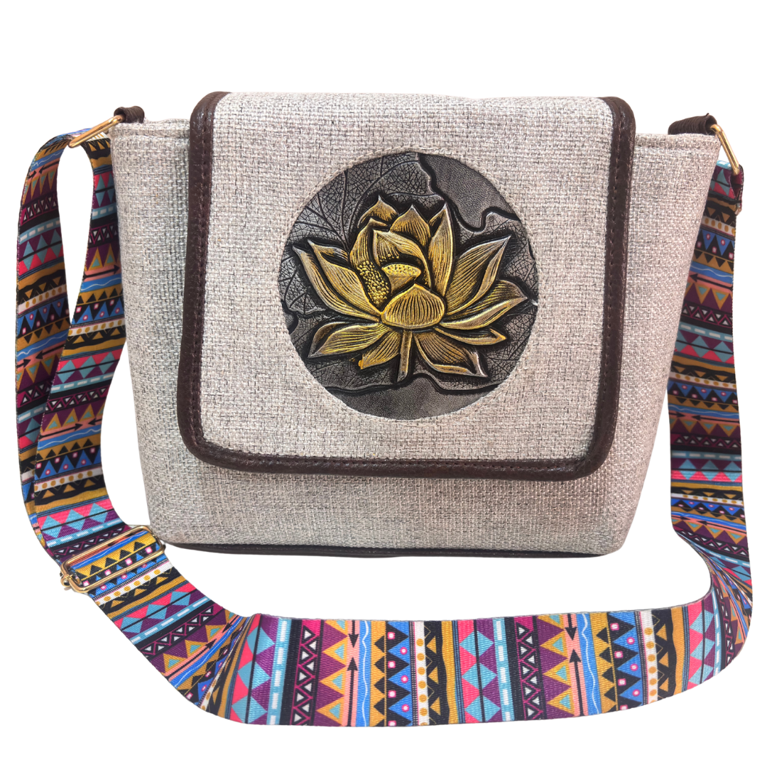 Medallion Embossed Jute Sling Bag
