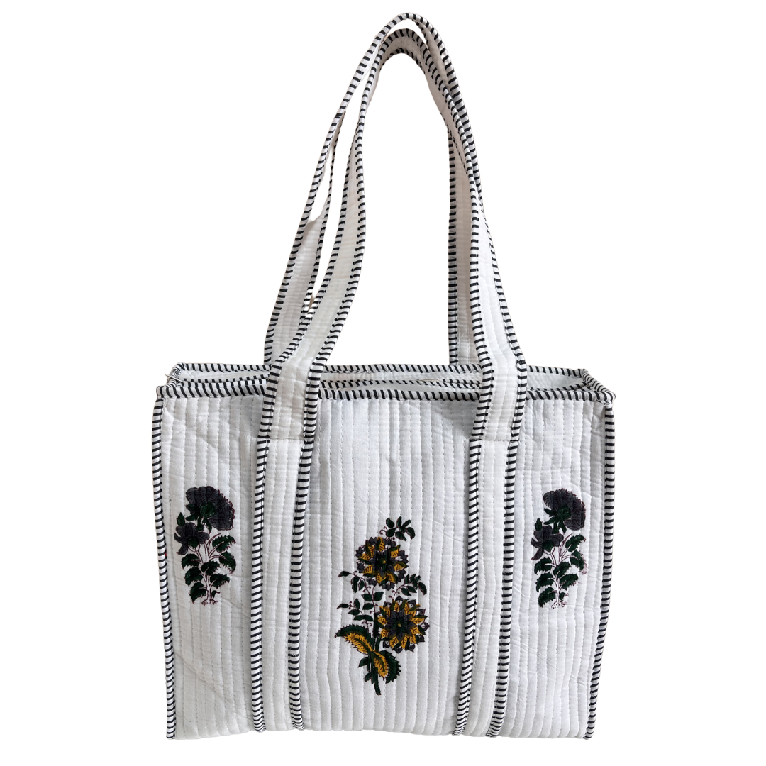 Artisan Quilted Bloom Quilted Cotton Tote - Handcrafted Shopping Companion