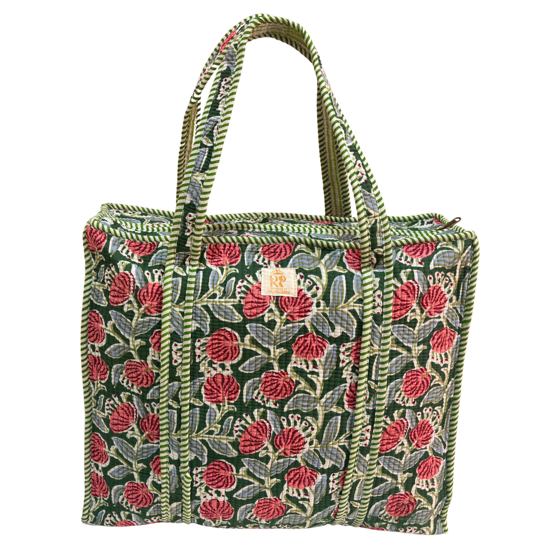 Quilted Cotton Shopping Tote Bag – Block Print, Handcrafted | The House of RajPadmini