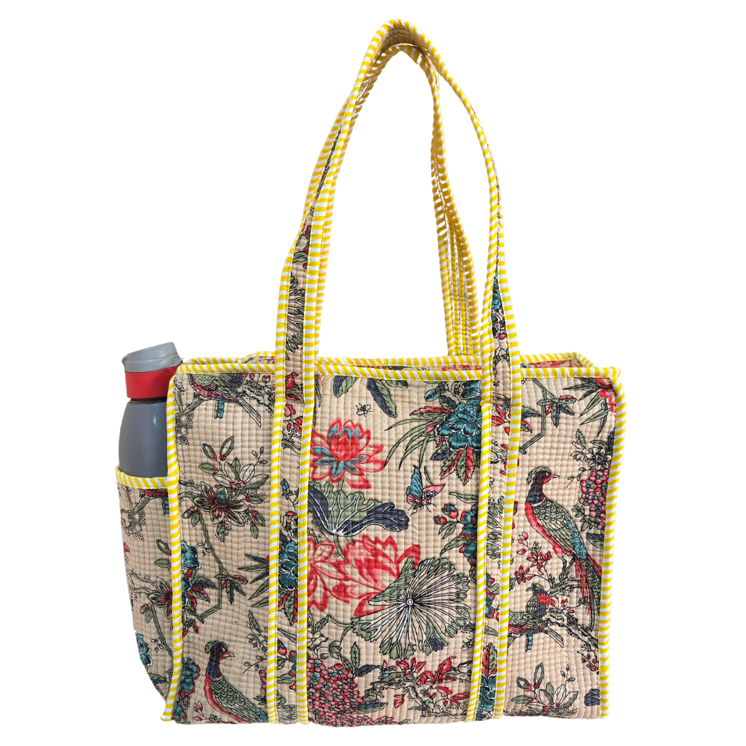 Artisan Quilted Bloom Quilted Cotton Tote - Handcrafted Shopping Companion