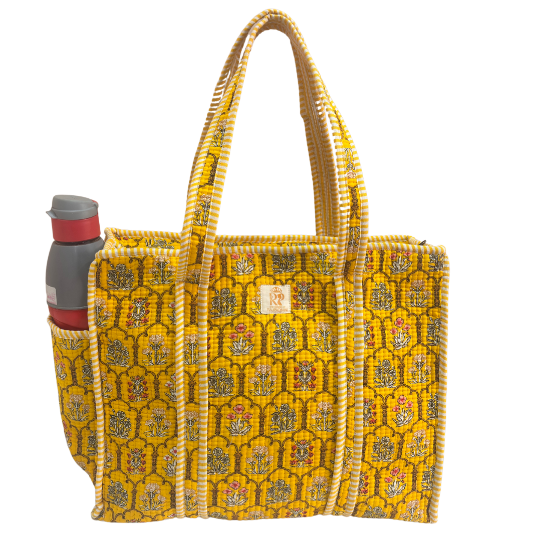 Artisan Quilted Bloom Quilted Cotton Tote - Handcrafted Shopping Companion