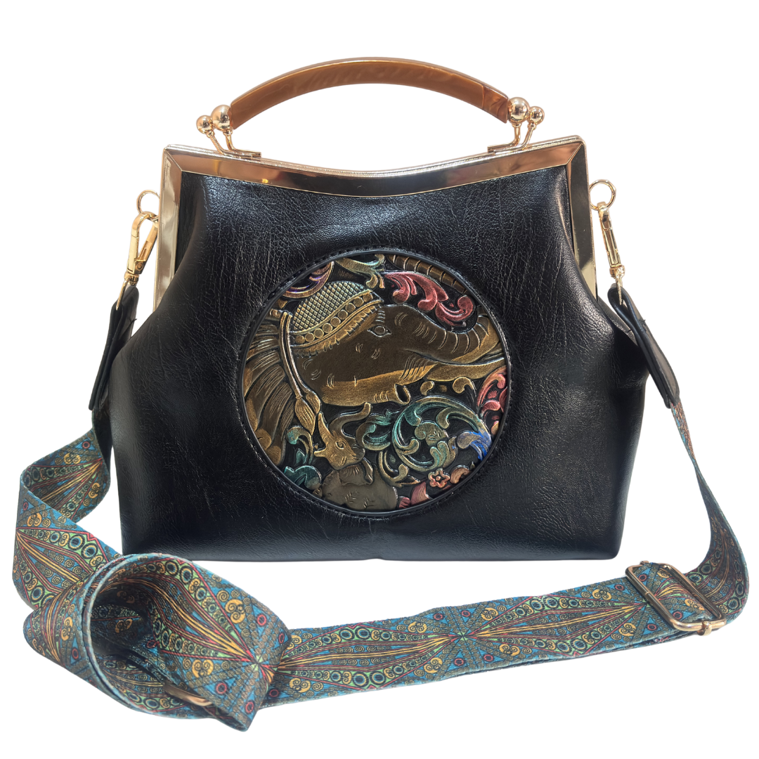 Metal Elephant Satchel Bag for Women | Handcrafted Sling Handbag with Top Handle | Ethnic & Festive | The House of RajPadmini