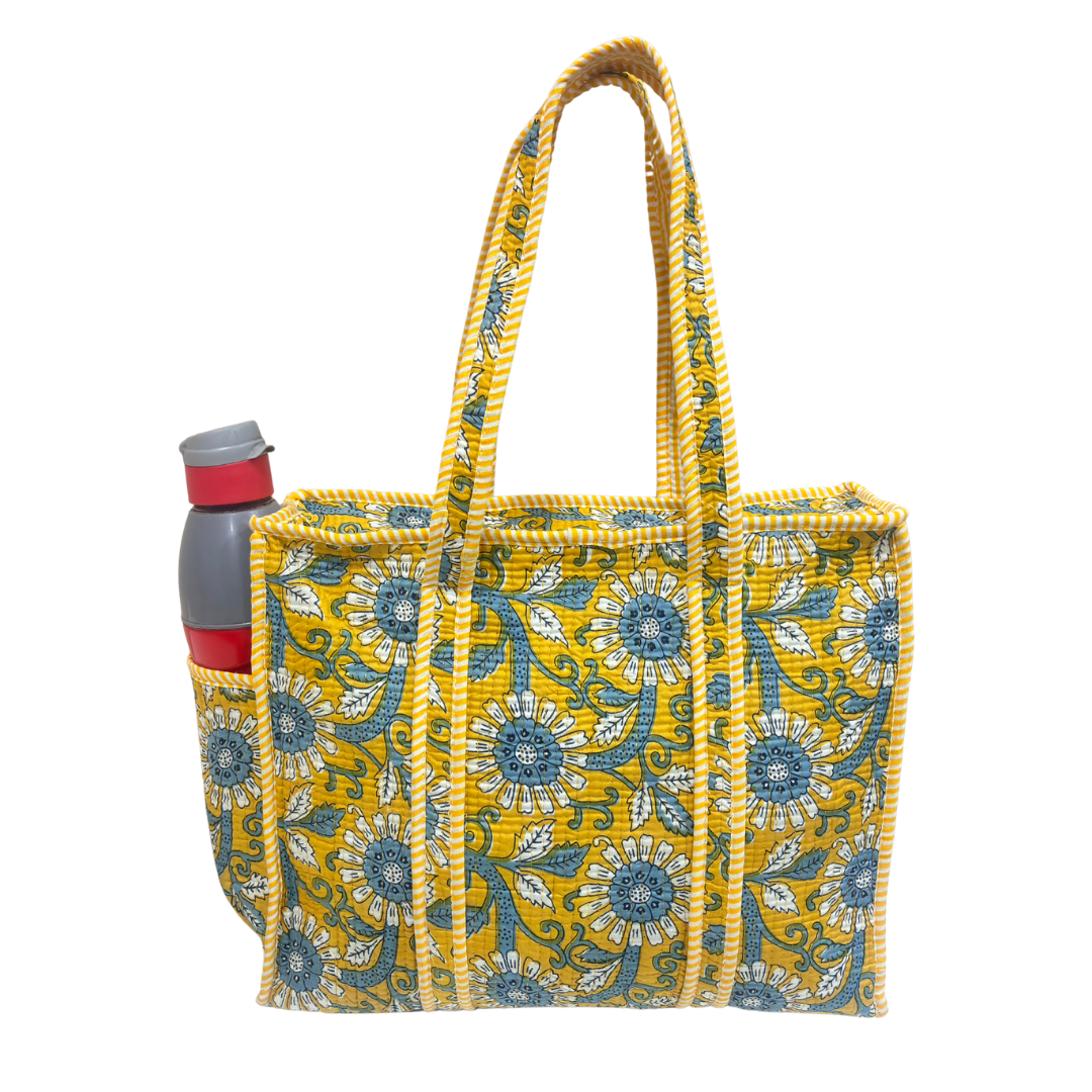 Artisan Quilted Bloom Cotton Tote - Handcrafted Shopping Companion