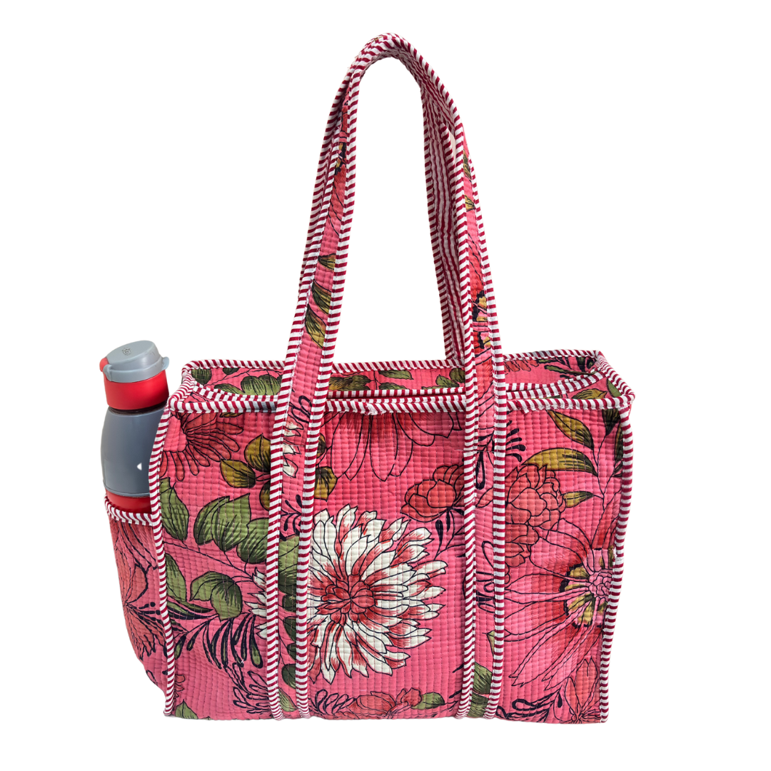 RajPadmini 4-in-1 Festive Gifting COMBO : Premium Quilted Tote Bag + 3 Waterproof Pouches = Your Complete Organization Solution!