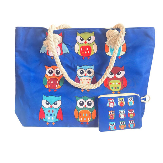 The Beach Party Edition:- Owl Print Beach Tote Bag with complimentary Pouch