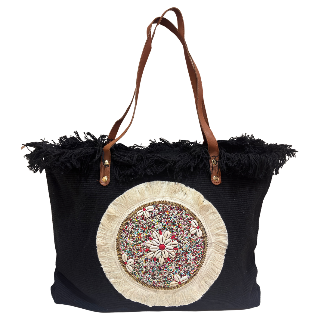 Beaded Canvas Tote Bag for Women | Hand-Embellished Bohemian Tote