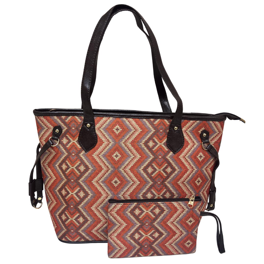 The House of RajPadmini Printed Tote Bag with Complimentary Pouch | Boho Geometric Print