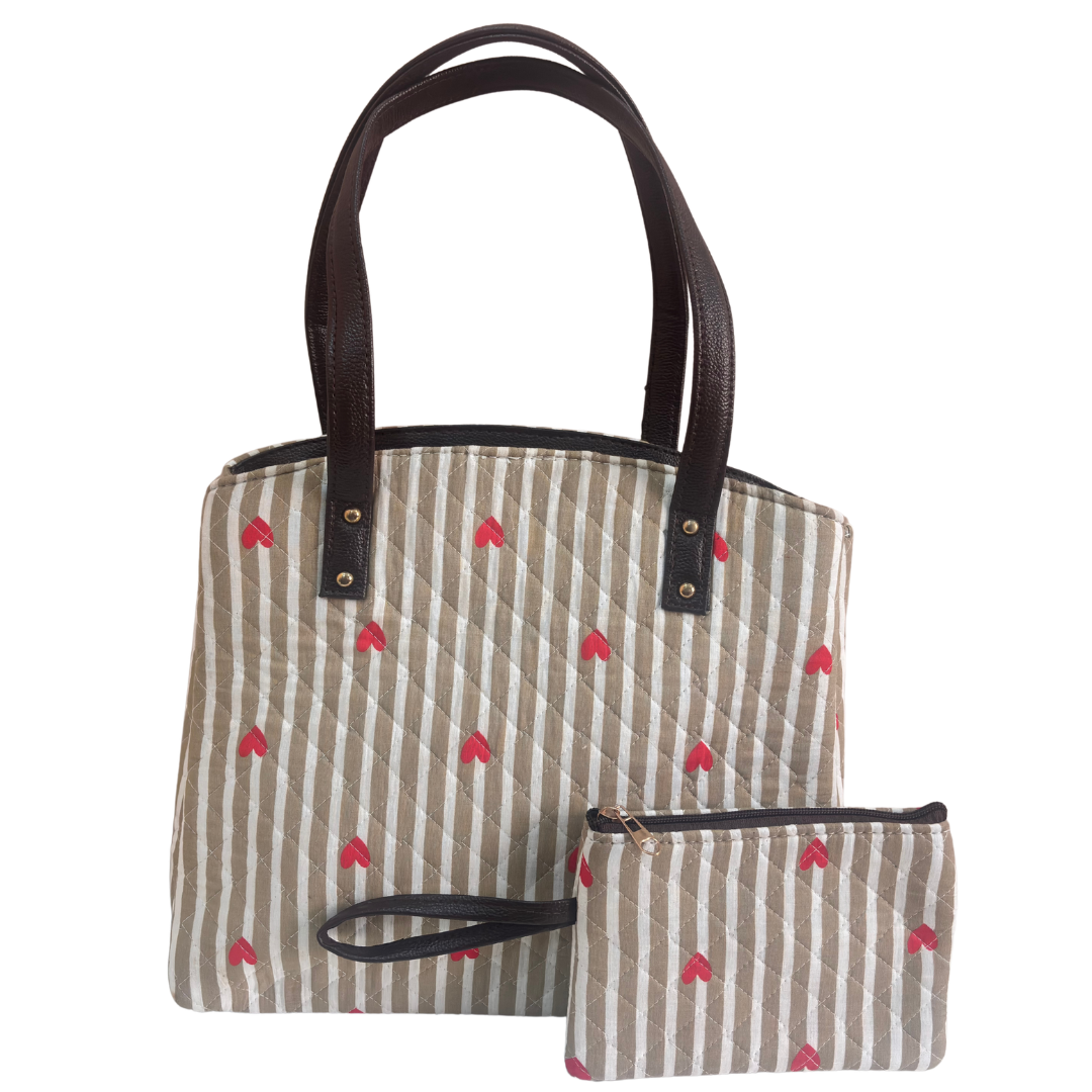 The House of RajPadmini Cross Quilted Cotton Tote Bag with Matching Pouch