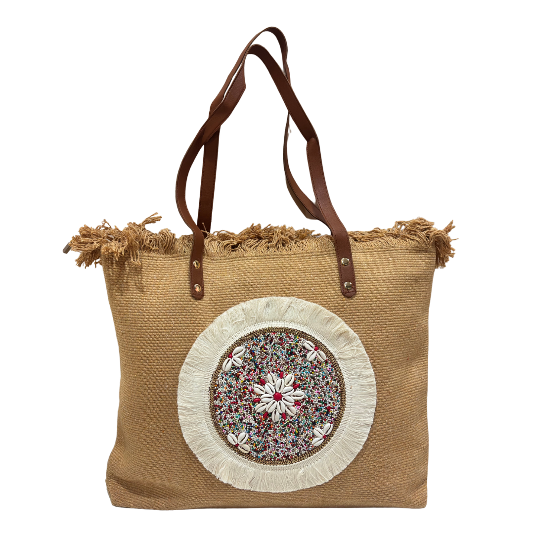 Beaded Canvas Tote Bag for Women | Hand-Embellished Bohemian Tote