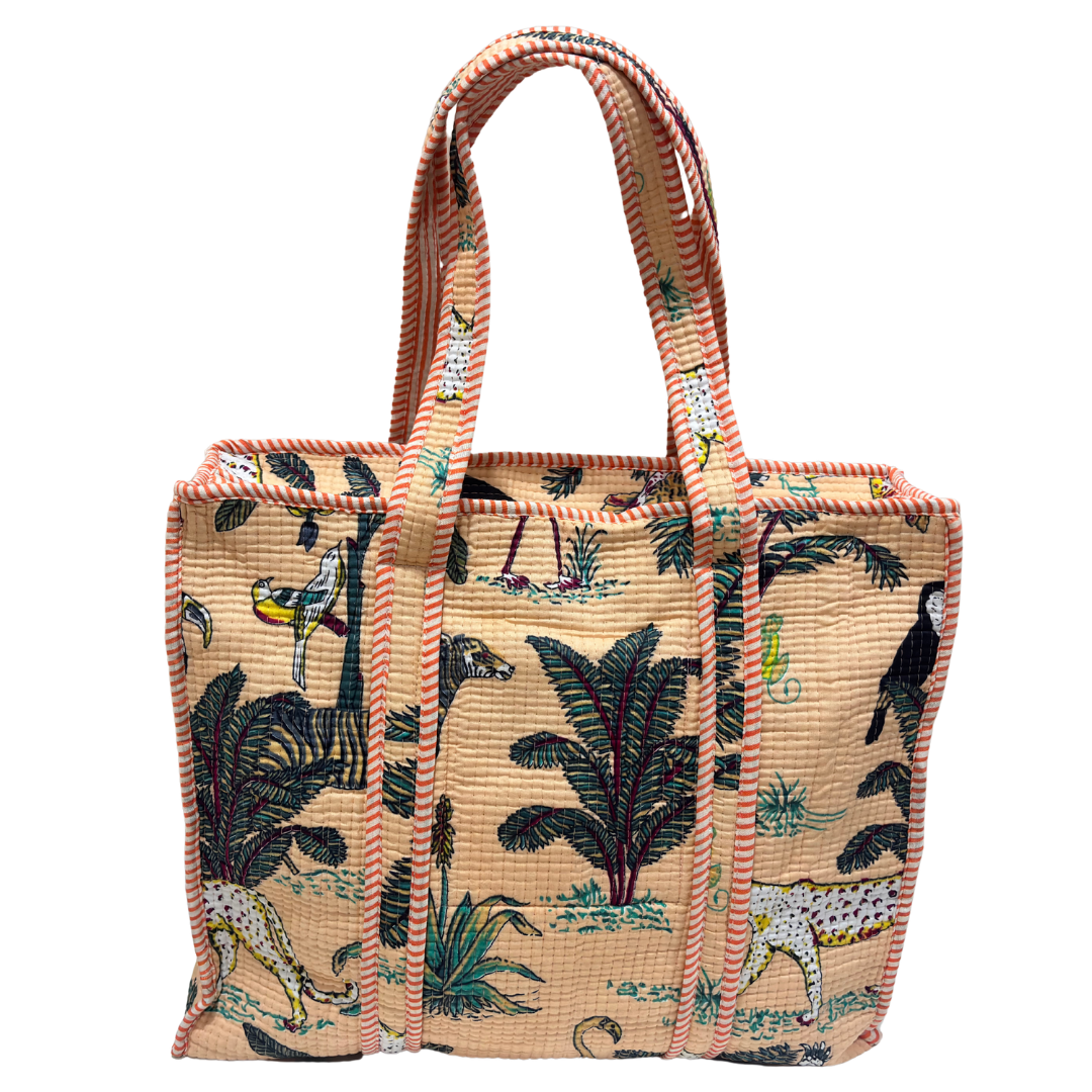 Quilted Cotton Shopping Tote Bag – Block Print, Handcrafted | The House of RajPadmini