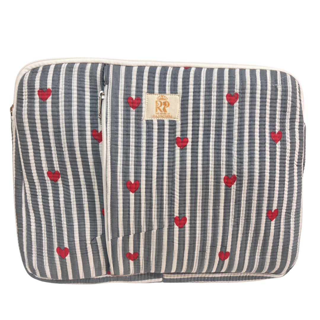 Quilted Cotton Laptop Sleeve with External Pocket — Handcrafted 14-inch Sleeve | The House of RajPadmini