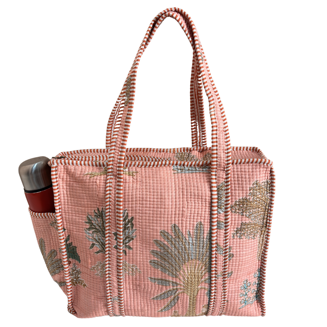 Artisan Quilted Bloom Quilted Cotton Tote - Handcrafted Shopping Companion