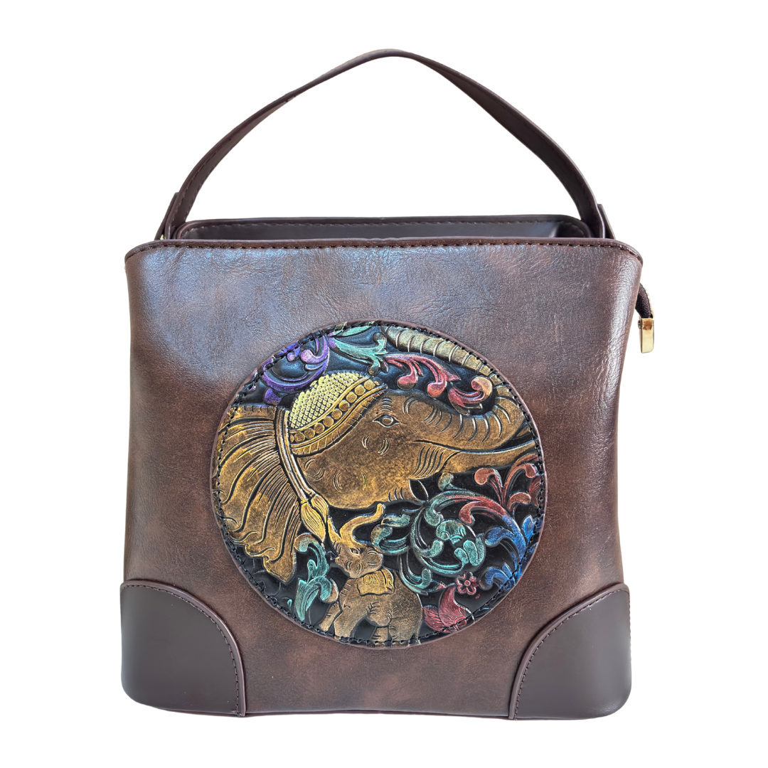 Handcrafted Elephant Design Handbag Convertible Crossbody Bag