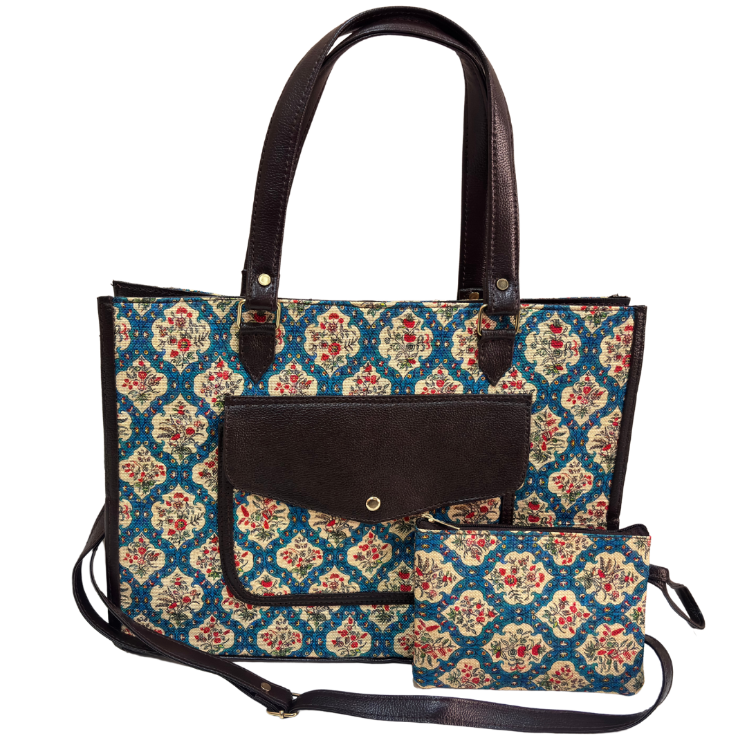 The House of RajPadmini Laptop Tote Bag with Matching Pouch | 16x14 inch