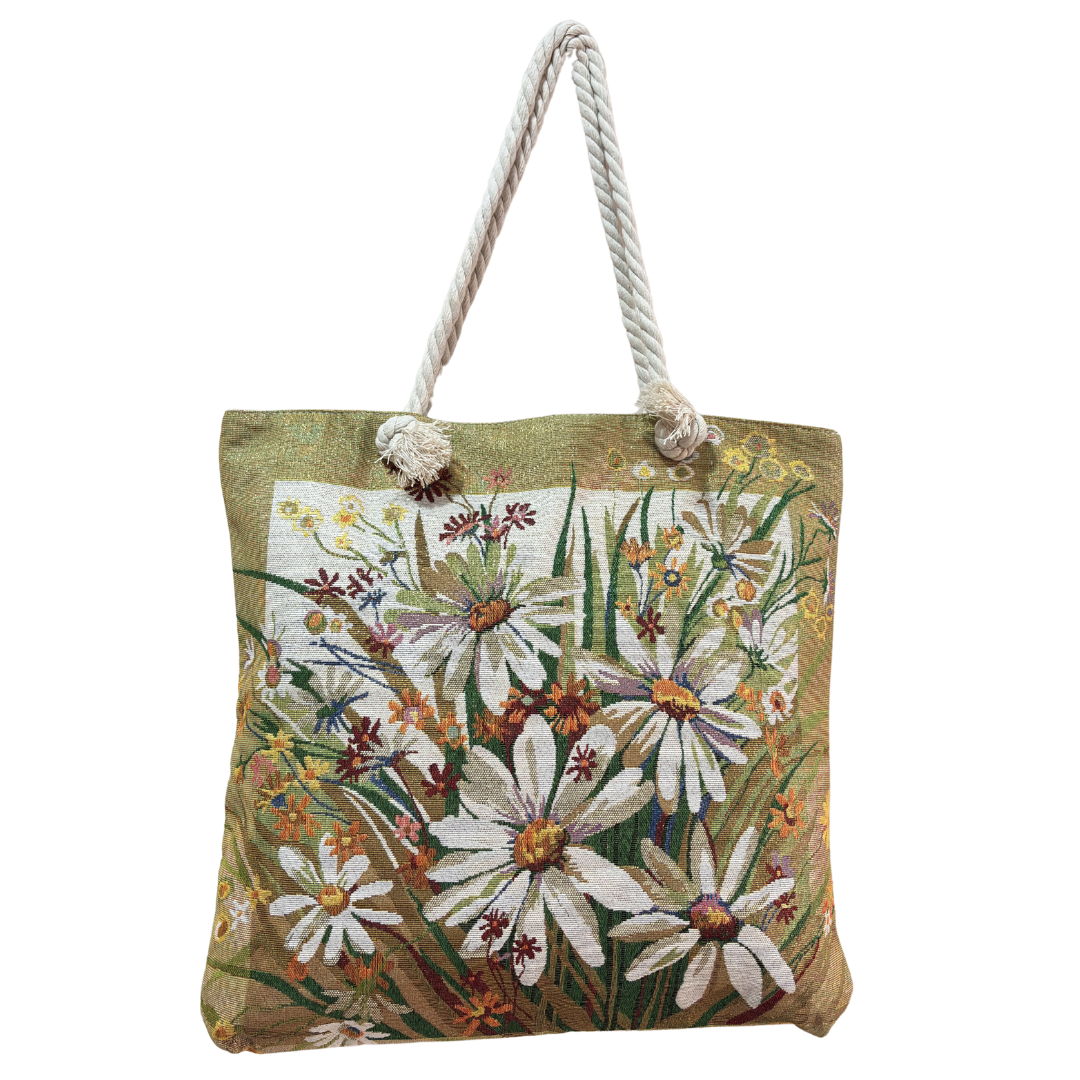 Peacock & Floral Print Canvas Beach Tote — Handcrafted Waterproof Tote with Zip Closure | The House of RajPadmini