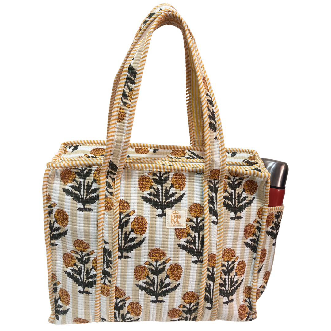 Artisan Quilted Bloom Quilted Cotton Tote - Handcrafted Shopping Companion