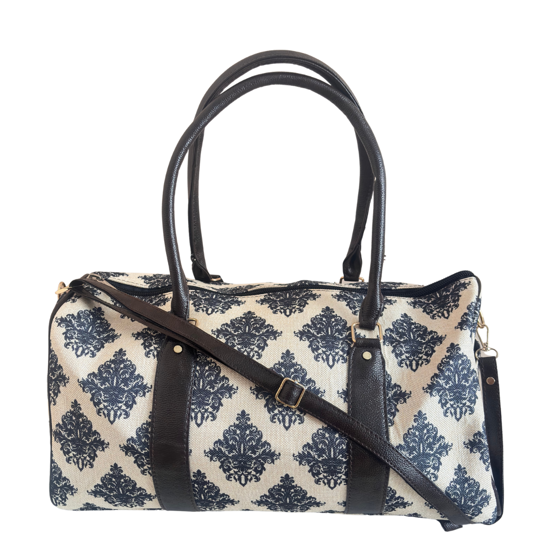 Haveli Heritage Edition- Indigo Palace Collection | Hand-Block Printed Royal Damask Pattern Duffle