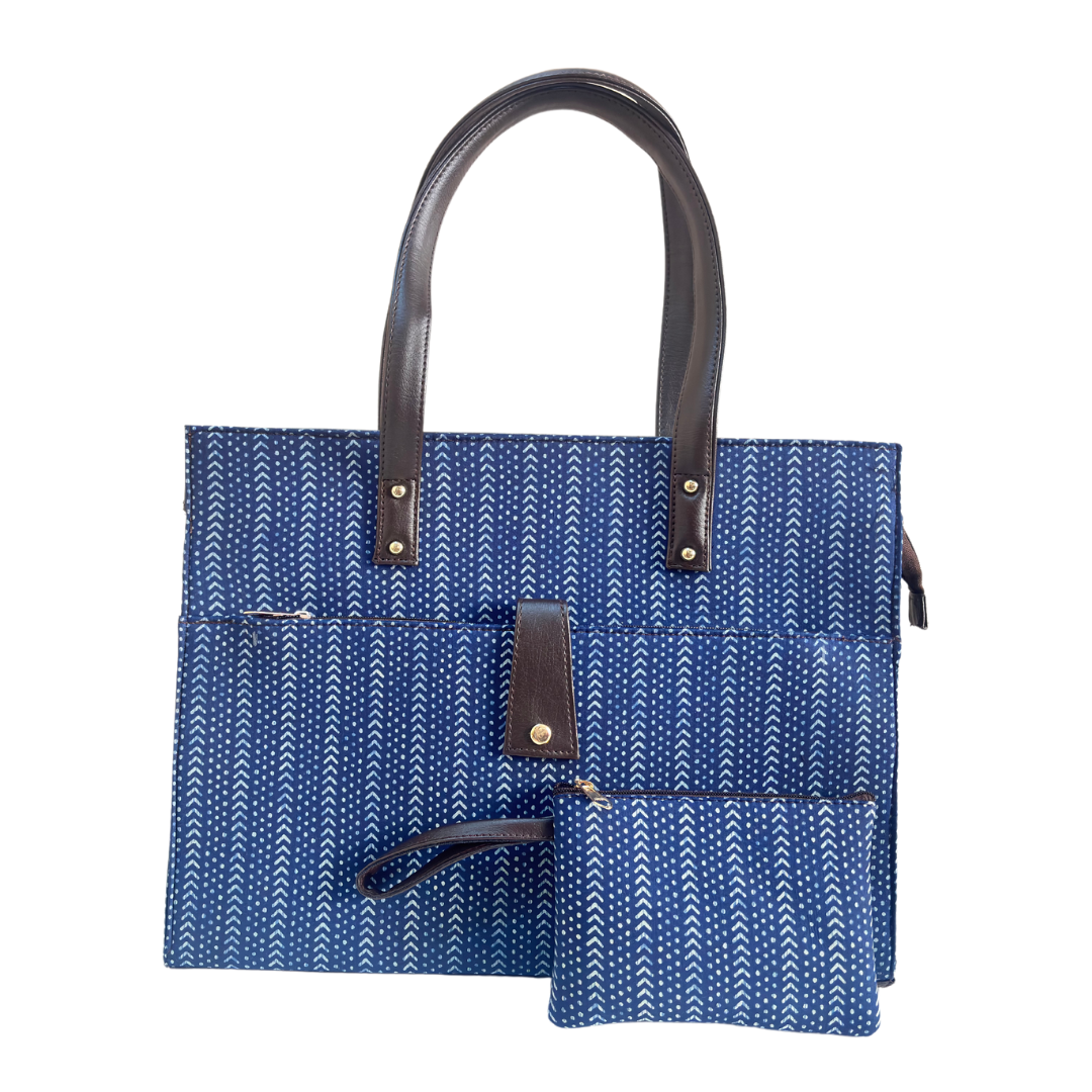 The Executive Blue Laptop Tote Bag with Complimentary Pouch - The House of RajPadmini