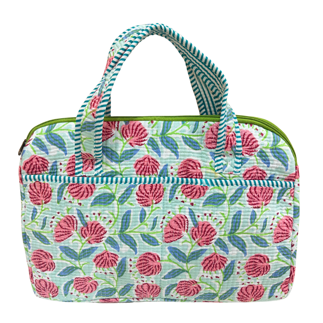 Floral print quilted laptop sleeve — handcrafted 14-inch sleeve by RajPadmini