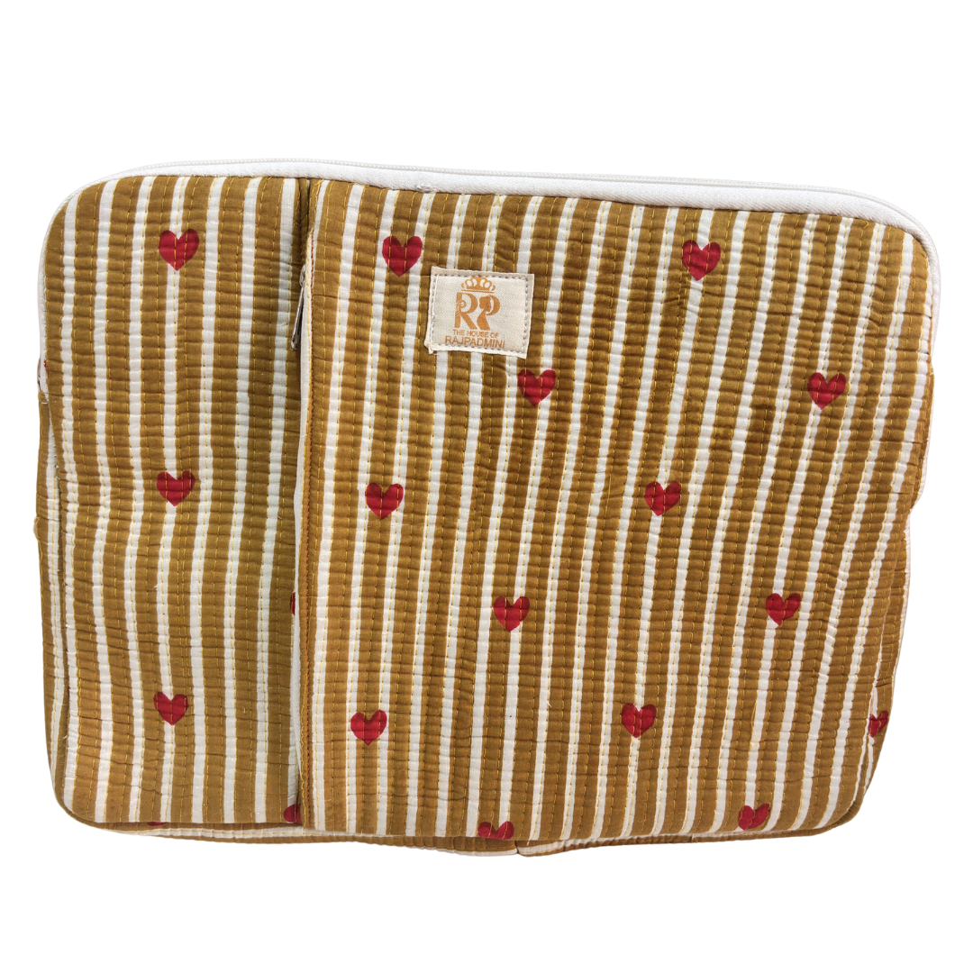 Quilted Cotton Laptop Sleeve with External Pocket — Handcrafted 14-inch Sleeve | The House of RajPadmini