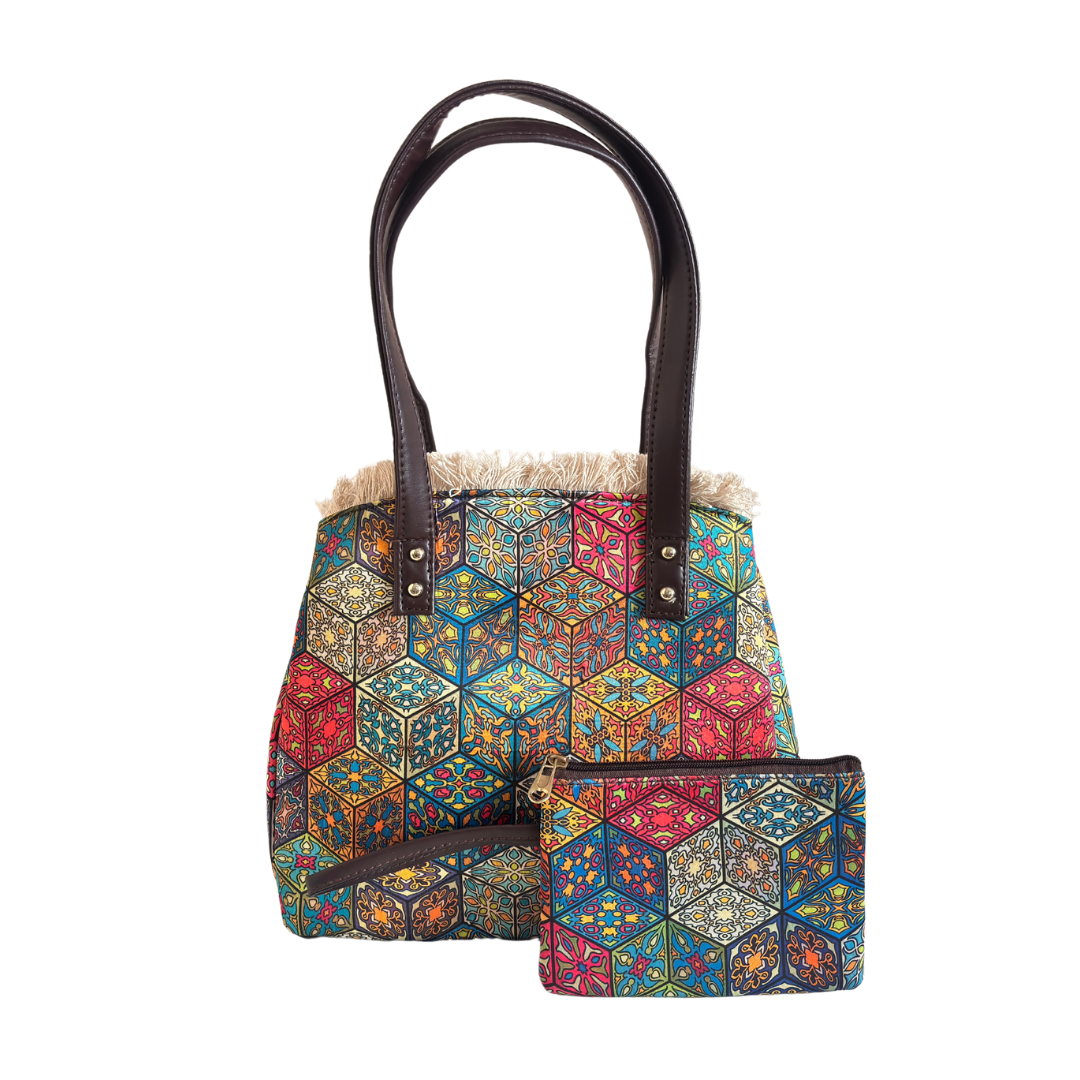 Rajasthani Cube Print Tote Bag with Complimentary Pouch - The House of RajPadmini