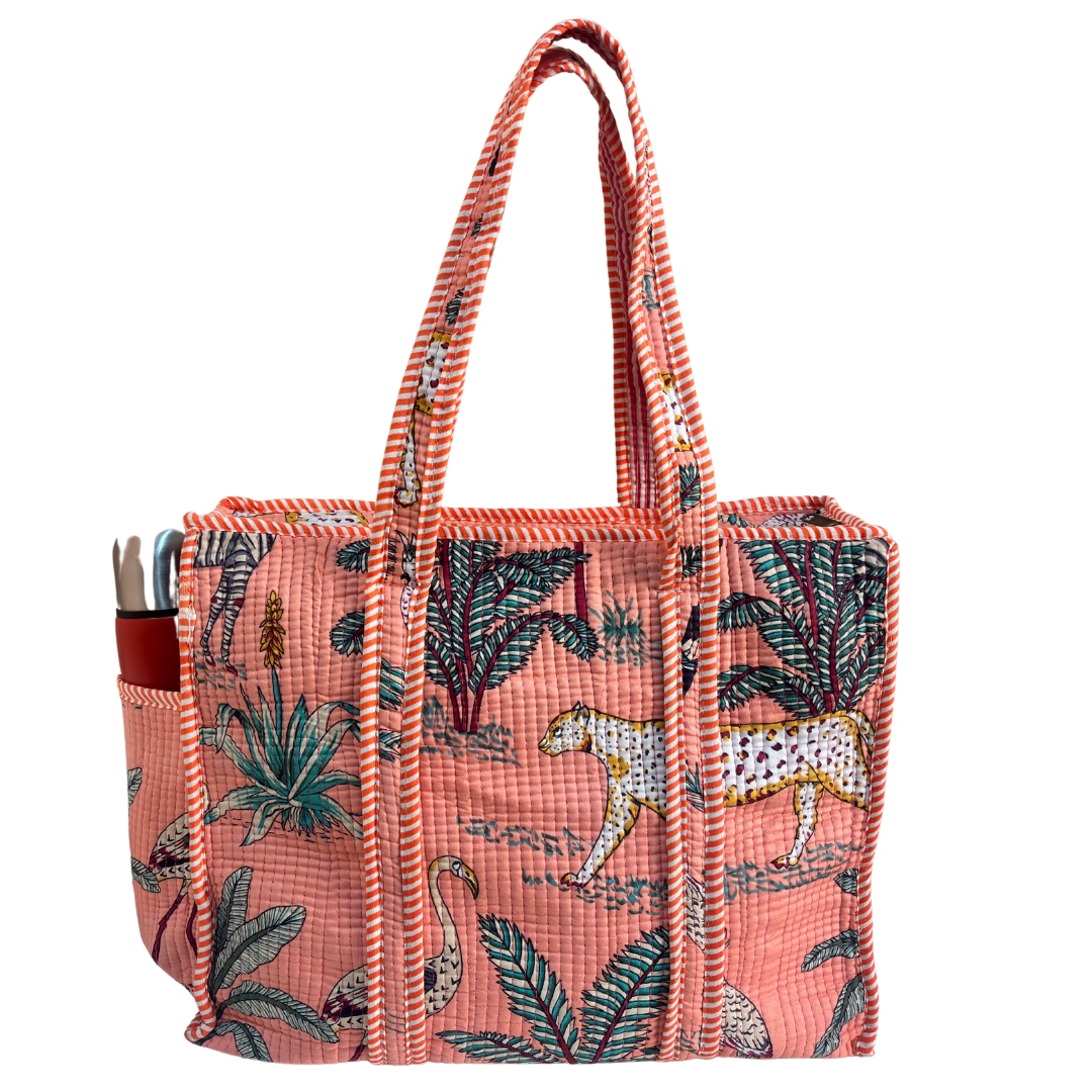 RajPadmini 4-in-1 Super Mom's Edition COMBO : Premium Quilted Tote Bag + 3 Waterproof Pouches = Your Complete Organization Solution!