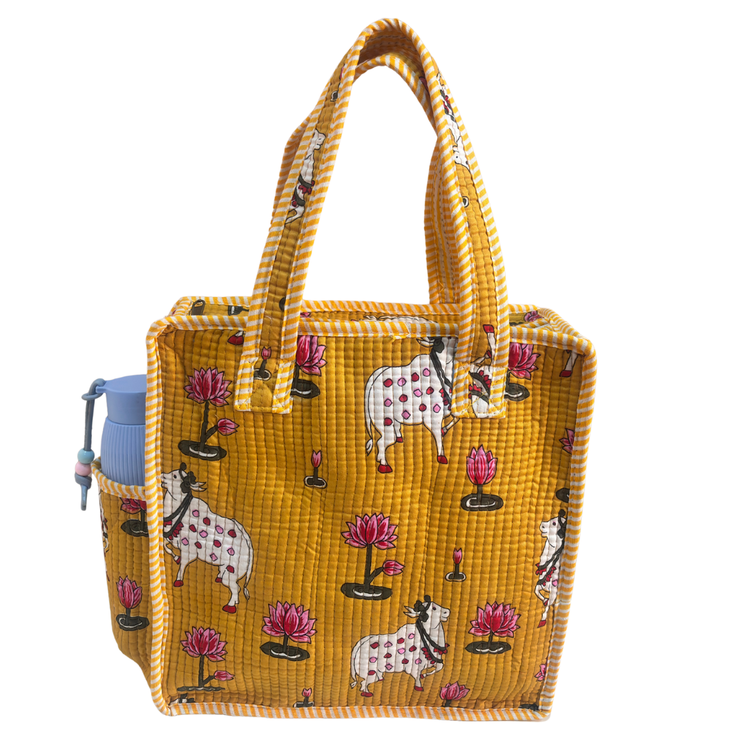 RajPadmini Handcrafted Quilted Cotton Ghar Se Mandir Edition - Tiffin & Pooja Carrier Collection