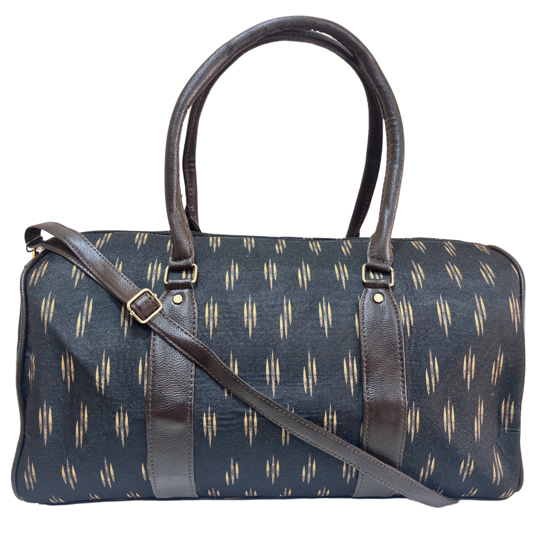 Midnight Noir black cotton blend duffle bag by The House of RajPadmini — handcrafted travel duffle from Jaipur