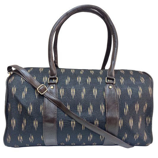Midnight Noir black cotton blend duffle bag by The House of RajPadmini — handcrafted travel duffle from Jaipur