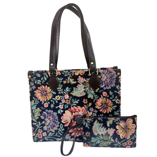 Atrangi Edition:- Blue Floral Handcrafted Tote Bag with complimentary Pouch