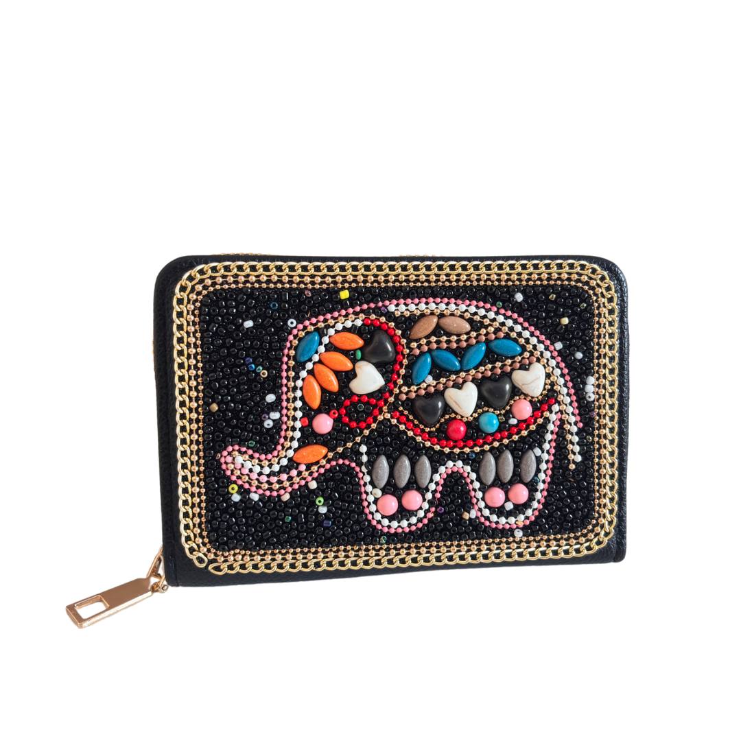The House of RajPadmini Decorative Elephant Beaded Wallet
