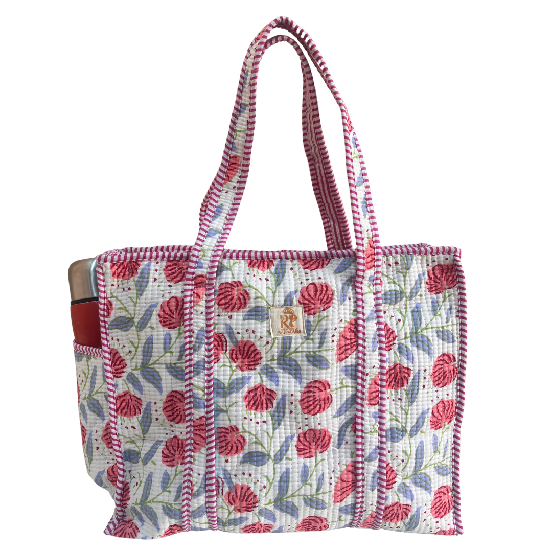 Artisan Quilted Bloom Quilted Cotton Tote - Handcrafted Shopping Companion