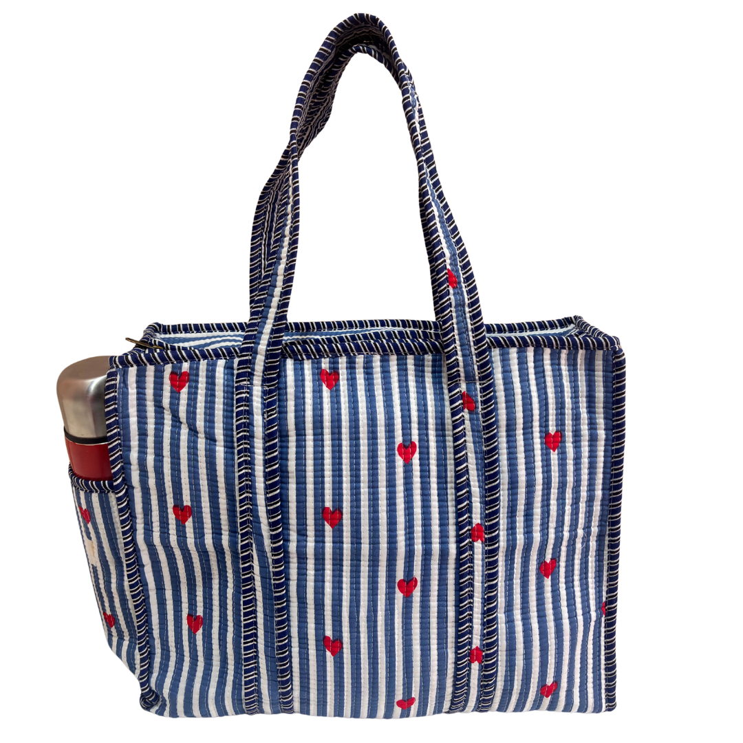 Artisan Quilted Bloom Quilted Cotton Tote - Handcrafted Shopping Companion