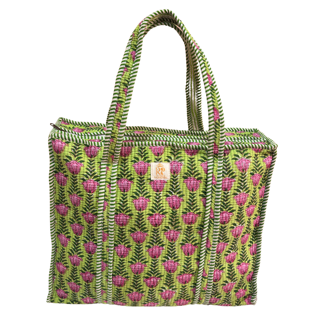 Quilted Cotton Shopping Tote Bag – Block Print, Handcrafted | The House of RajPadmini