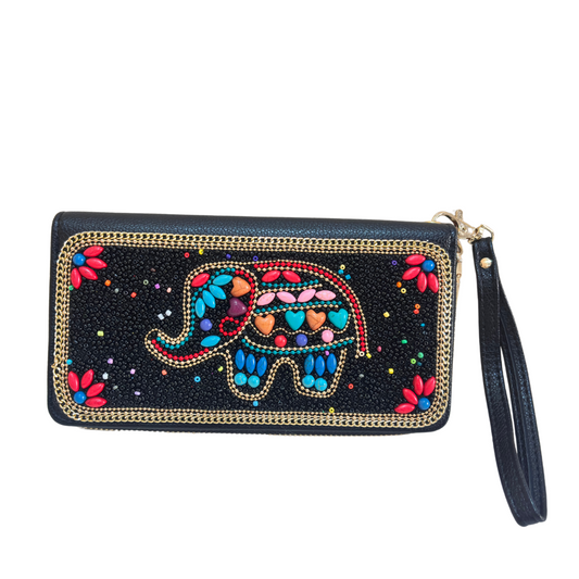 The House of RajPadmini Decorative Elephant Beaded Large Wallet