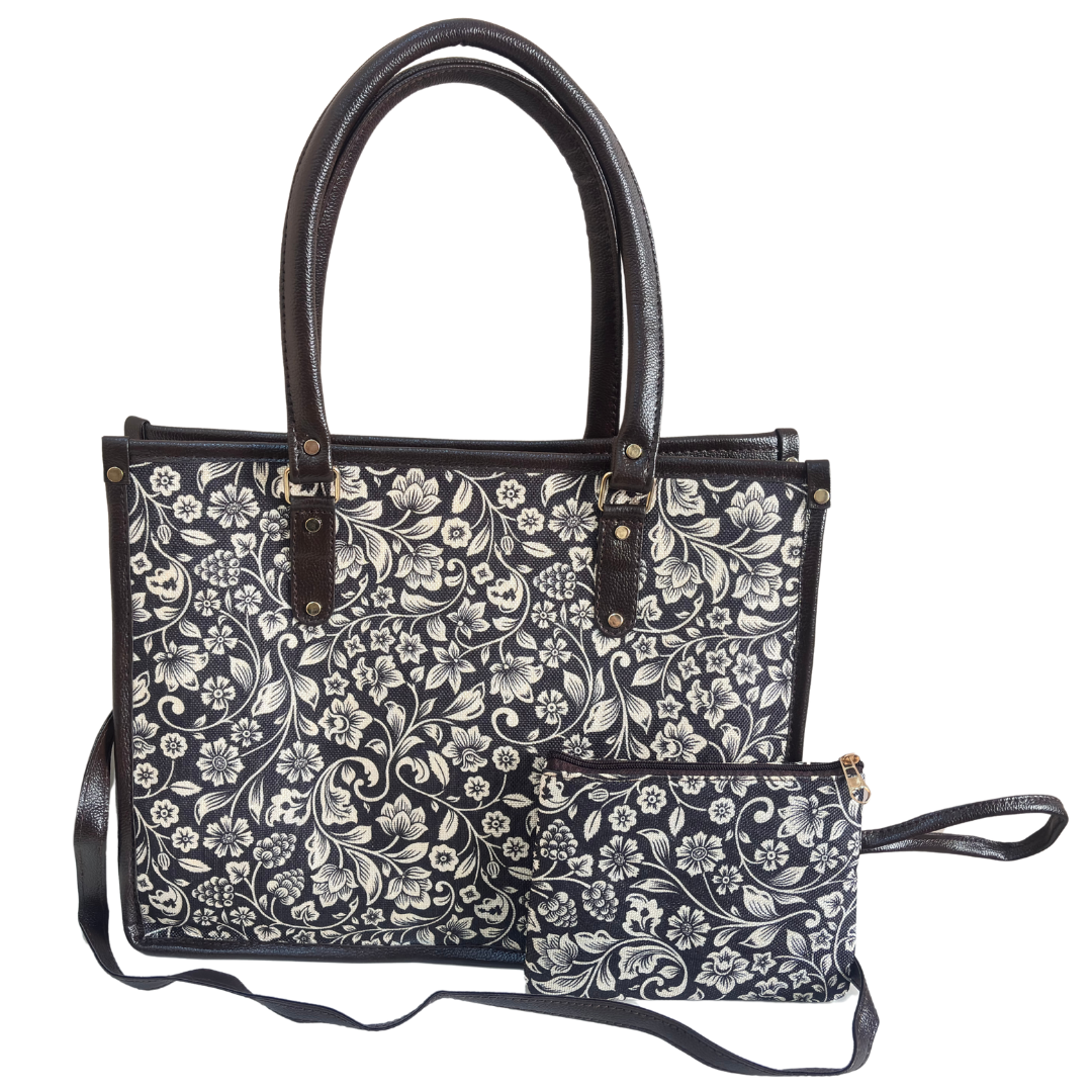 Office Tote Bag for Women | Block Print Rajasthani Tote with Laptop Space & Matching Pouch