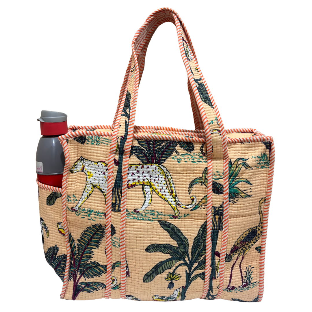 Artisan Quilted Bloom Quilted Cotton Tote - Handcrafted Shopping Companion