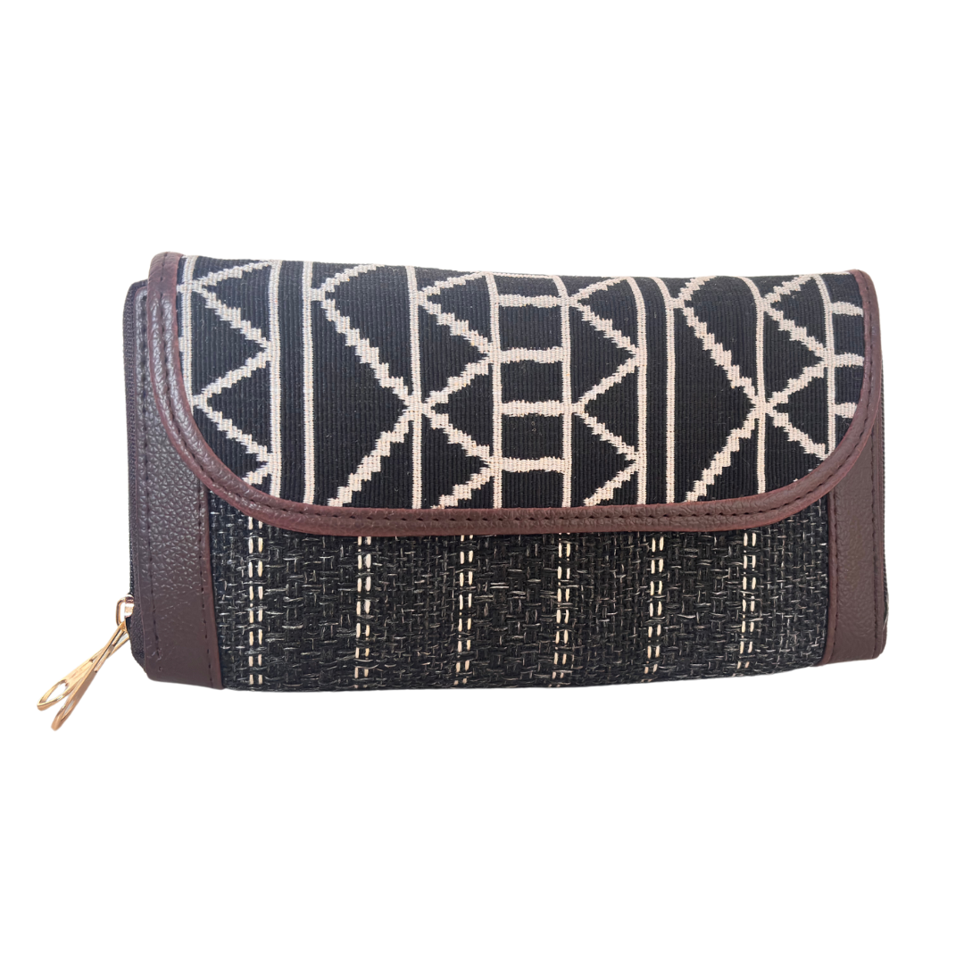 The Hamsafar Edition:- Women's Ethnic Coal Black Jute Fabric Wallet with Double Partition