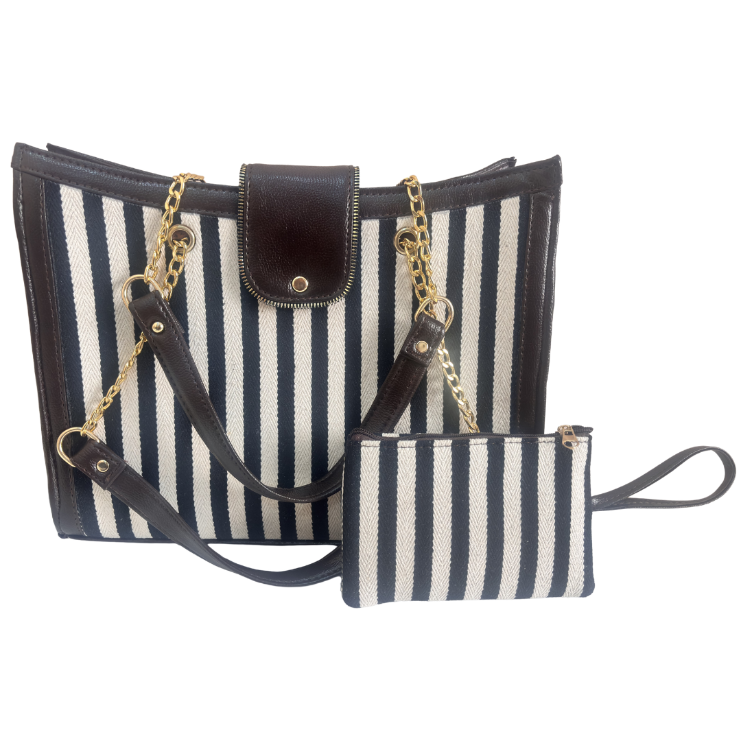 Chain Handle Tote Bag for Women | Rajasthani Block Print with Gold Chain Handles & Matching Pouch