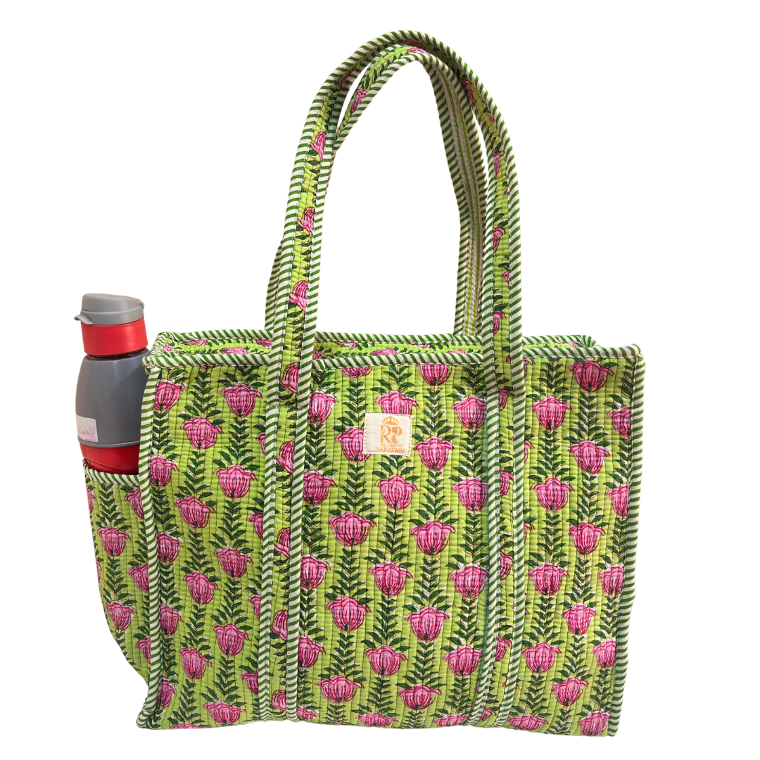 Artisan Quilted Bloom Quilted Cotton Tote - Handcrafted Shopping Companion