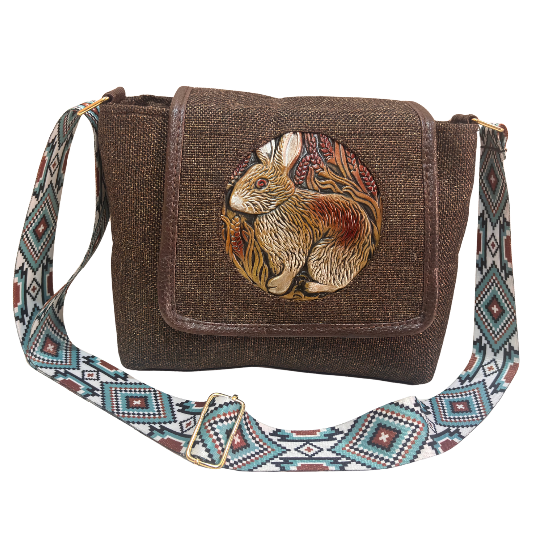 Medallion Embossed Jute Sling Bag