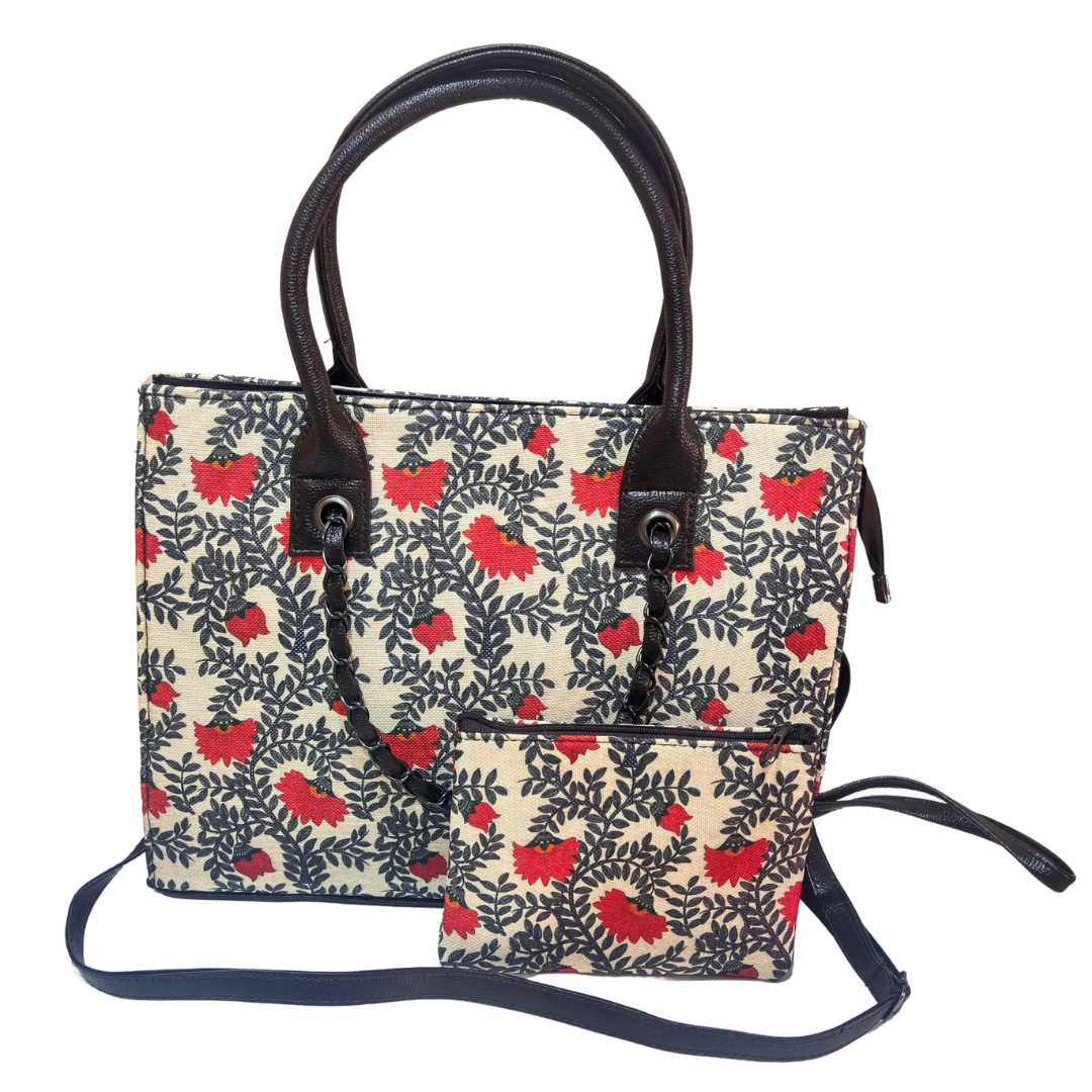 The House of RajPadmini Printed Tote Bag Set with Complementary Pouch