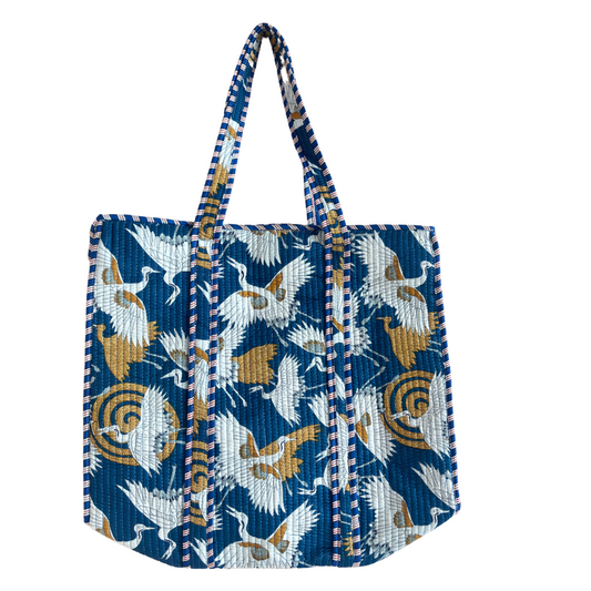 The Bazaar Bhoot Edition:- Premium Cotton Quilted Blue Shopping Tote Bag