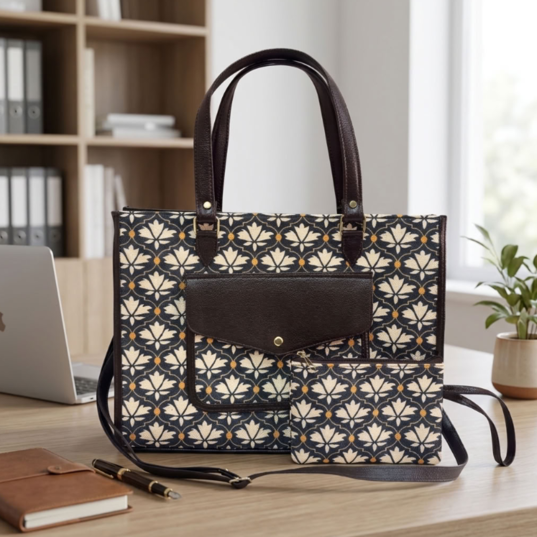 The House of RajPadmini Laptop Tote Bag with Matching Pouch | 16x14 inch