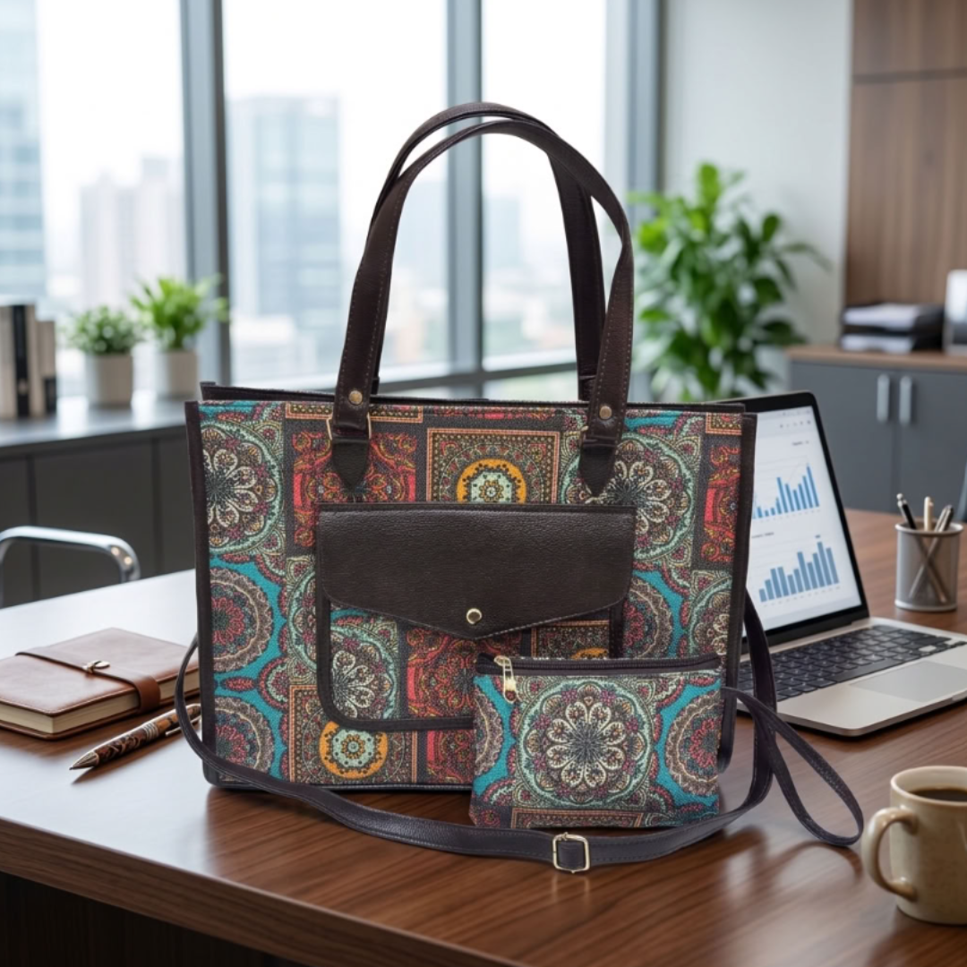 The House of RajPadmini Laptop Tote Bag with Matching Pouch | 16x14 inch